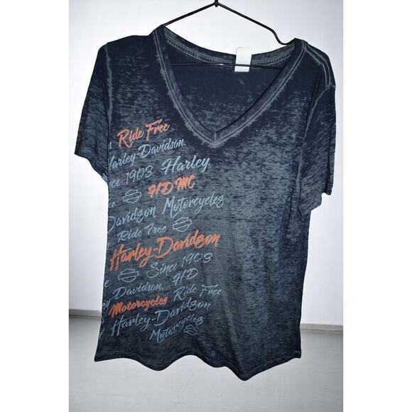 Harley-Davidson Women’s Burnout V-Neck T-Shirt Size L – Roughrider Mandan ND – - Picture 2 of 6